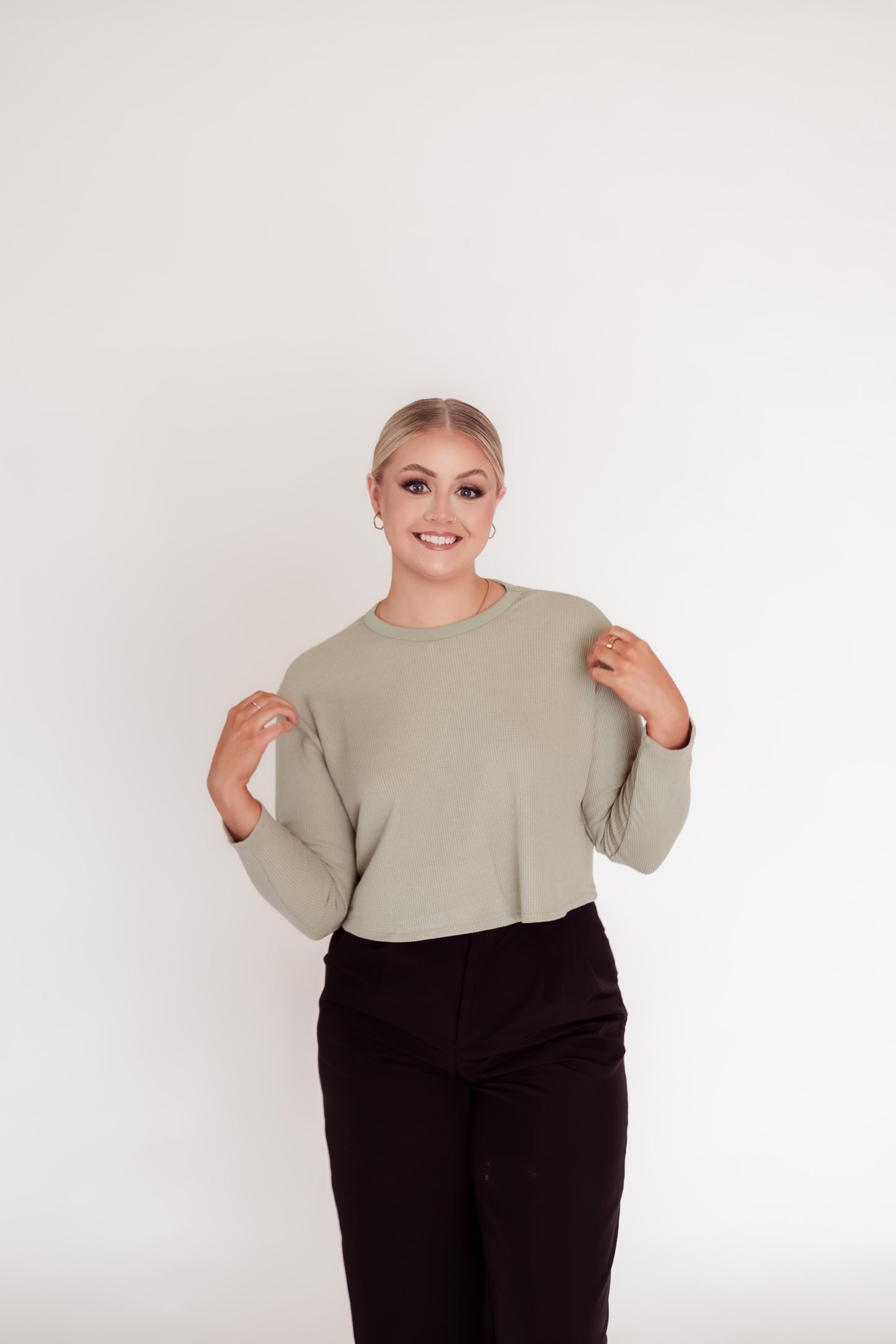 Cropped Long Sleeve Waffle Tee