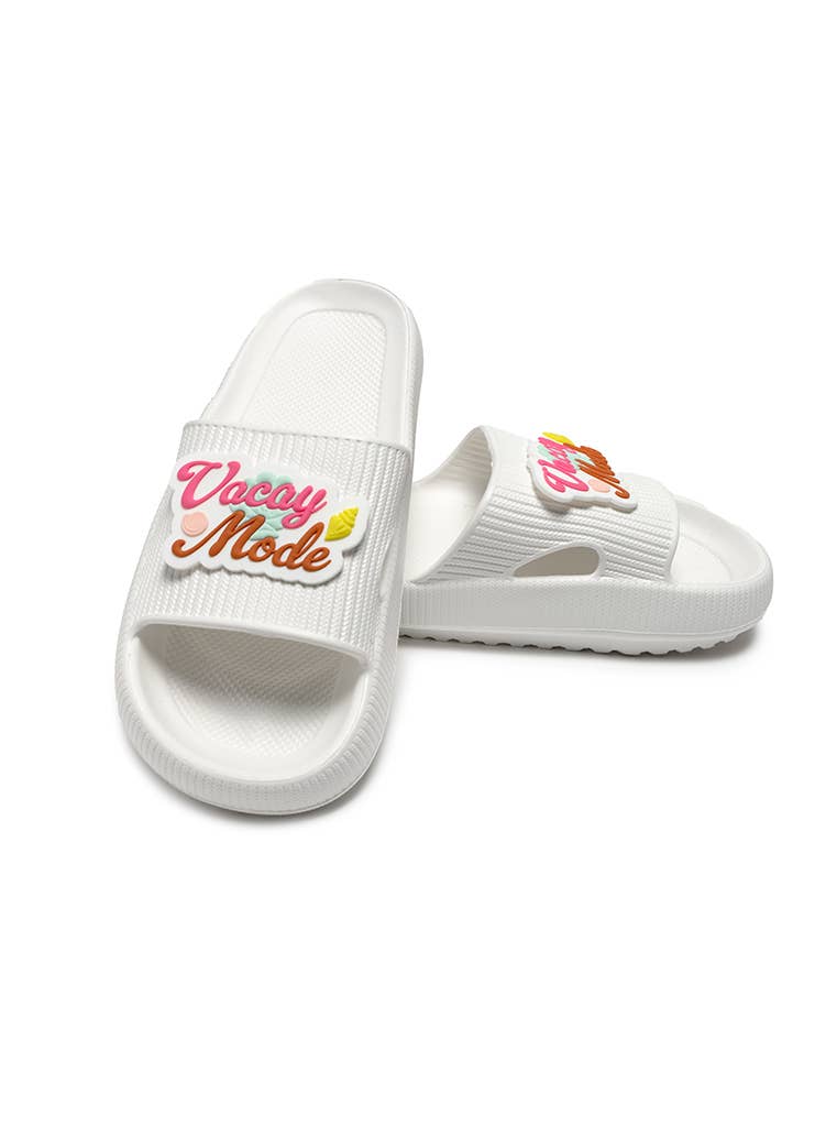 Quick Dry Pool Slide Sandals - "Vacay Mode" - White