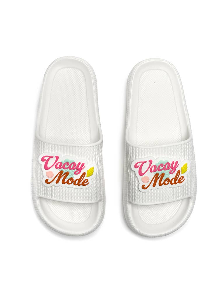 Quick Dry Pool Slide Sandals - "Vacay Mode" - White